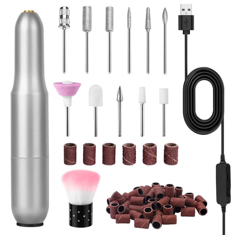 Electric Nail Drill Machine, 20000 RPM USB Electric Nail File Kit for Acrylic Nails Gel Professional and Home Salon - 6 File DIY Nail Polishing Drill Set Buffing Repair