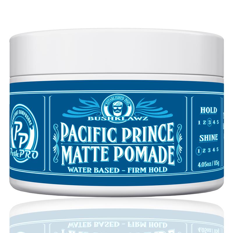 BushKlawz Pacific Prince Matte Pomade Water Based Firm Hold Easy Wash No Build Up for Tight and Loose Hair Styles Men's Hair Smells Great Cream Hair Care Scent Fragrance Wax Comfort Scented Aroma dapper dan Men's Medium Hold Styling Cream