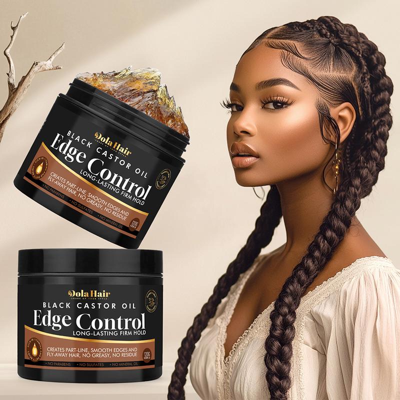 Black Castor Oil Edge Control Strong Hold Non-greasy Edge Smoother, Edges Styling Tamer Long-lasting Edge Control for Natural Hair