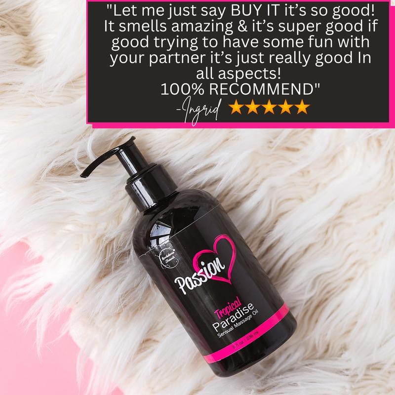 Passion Sensual Massage Oil for Date Night & Massage Therapy | Hydrating Body Oil for Couples | Smooth Glide & Moisturizing Skin, Tropical Scent