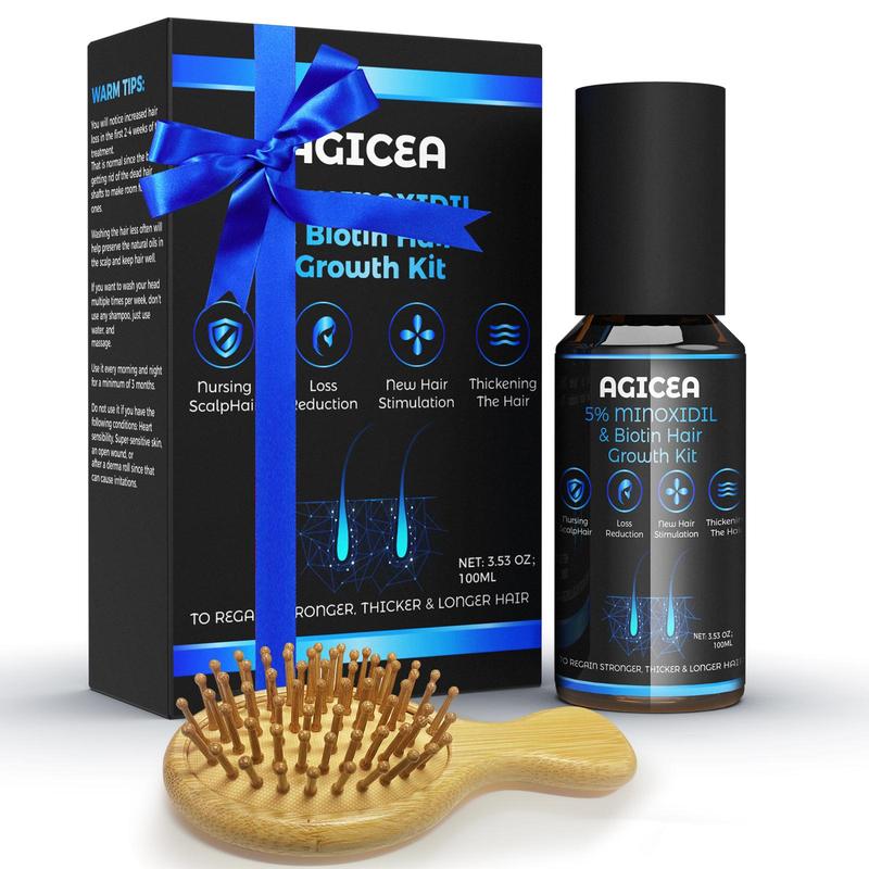 AGICEA 5% Minoxidil for Men and Women kit, Hair Growth Serum with tool-with Biotin - Topical Serum for Scalp Hair Loss Thinning or Longer Hair Care