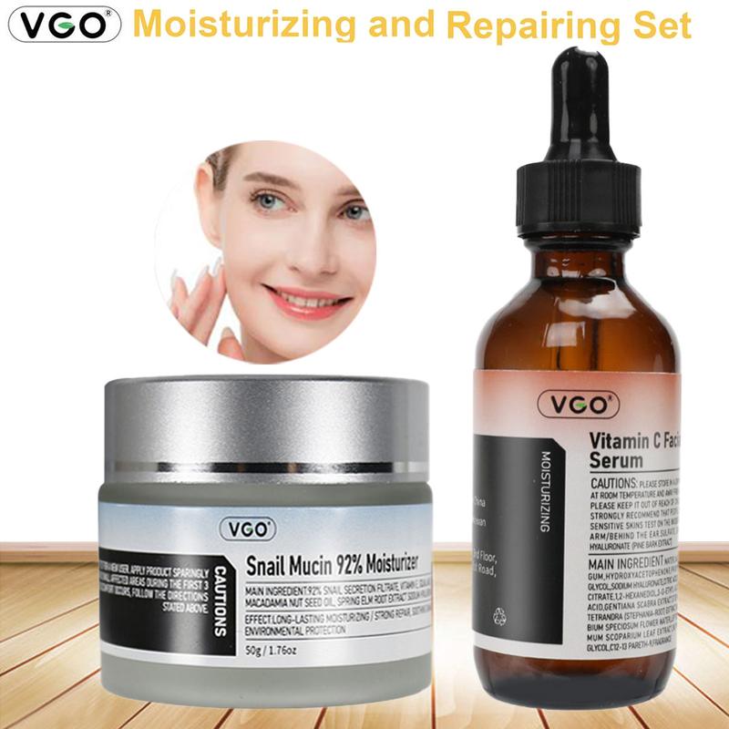 VGO Vitamin C Facial Serum Essence, 30ml Comfort Skincare Face Serum, Gentle Serum Vitamina C Cream-A Daily Cleanser-B3 And VGO Snail Mucin 92% Moisturizer Skin Care Set Radiance Cleansing Hydrate Moisture Skin Repair Hydrating