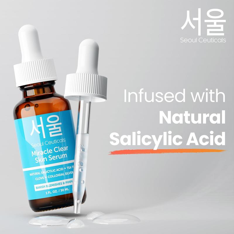 SeoulCeuticals Korean Acne Serum, Skin Care Treatment for Acne Prone Skin - Rapid Action Salicylic Acid, Tea Tree & Clove For Even Skin Tone 1oz Blemish Blend