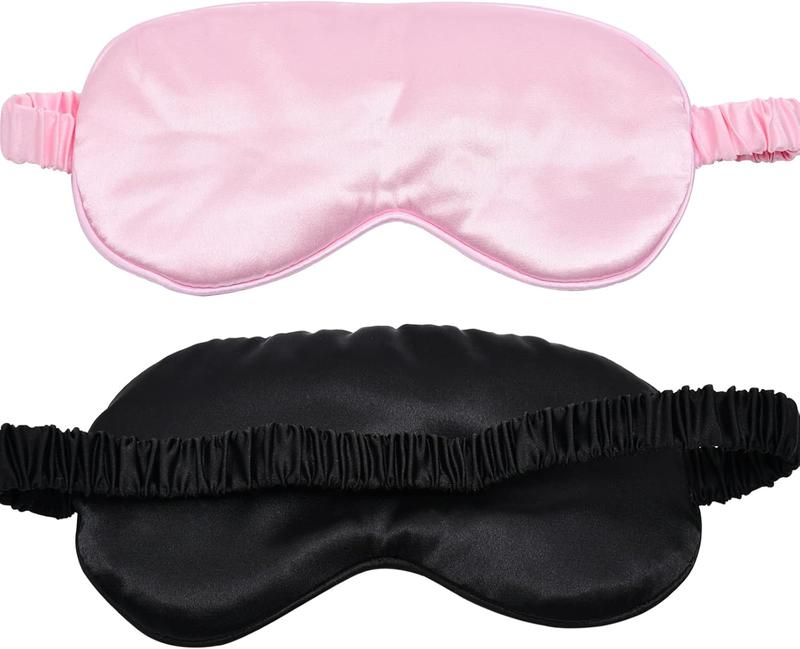 2 Pack Sleep  Soft Silky Satin Eye Mask Cover for Sleeping with Elastic Strap Effective Shading Blindfold for Women Men