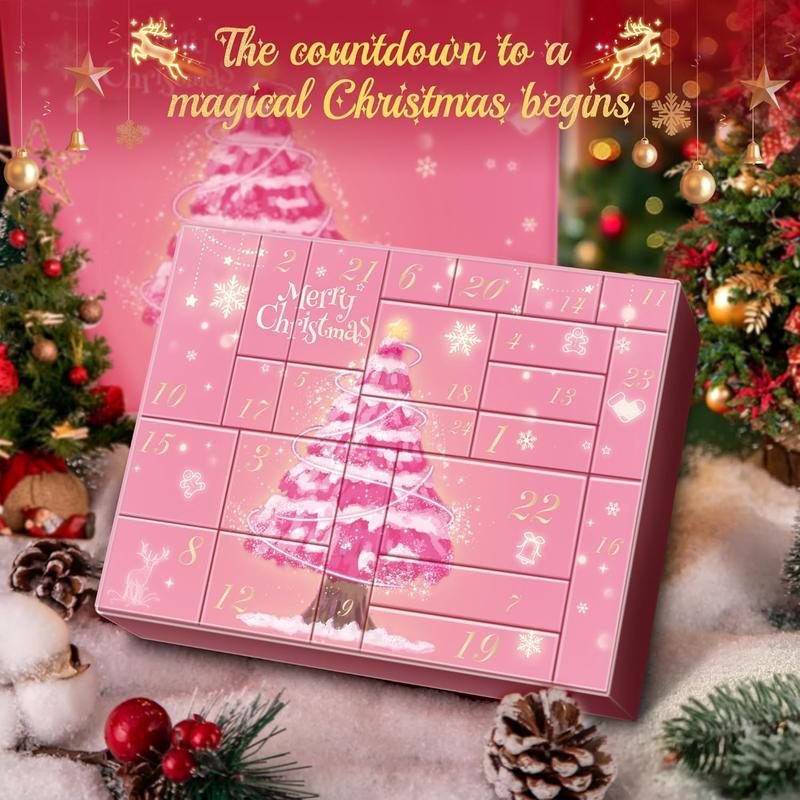 Advent Calendar 2024, 24PCS Holiday Beauty Advent Calendar, Spa Gift Set, Bath & Body Care, 24 Days of Countdown Calendar-Limited Edition Christmas Gifts Skincare Sets for Teen Girls and Women Gift (Pink)