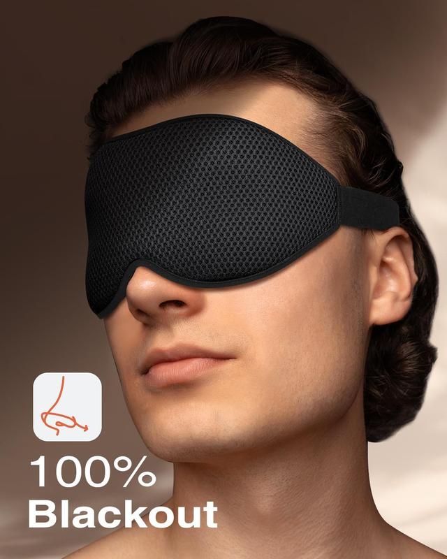 Sleep Mask, Eye Mask for Sleeping, Women Men Side Sleeper, 3D Contoured Cup No Eye Pressure 100% Blocking Light Sleeping Mask with Adjustable Strap Blindfold Yoga, Traveling, Nap, Black Foam Lightweight