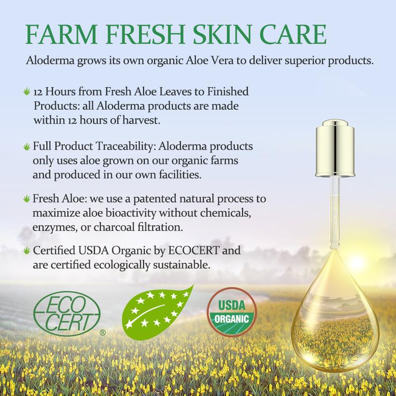 ALODERMA Organic Aloe Vera Gel Made at the Source within 12 Hours of Harvest - Multipurpose Pure Aloe Vera Gel for Face, Body Skin, Scalp, & Hair, 7oz