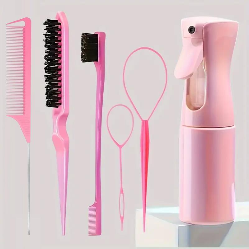 Hair Styling Comb Set, 6 Counts set Hair Comb & Spray Bottle & Eyebrow Brush & Braid Tool, Professional Durable Hair Styling Tool for Women & Girls