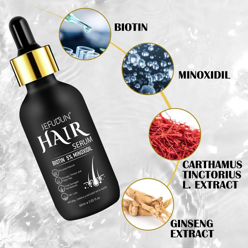 Sefudun 5% Hair serum minoxidil- Beard Kit For Men&women-Biotin Serum, Hair Treatment for Scalp, Natural, Biotin &Caffeine, Promotes Stronger,Thicker,Fuller, Unscented for Thicker Longer Fuller Healthier Hair 2.02 oz