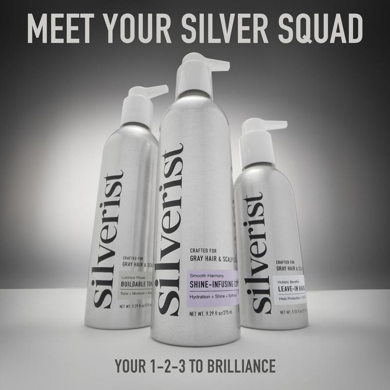 Silverist Leave-In Serum. Holistic Benefits Leave-In Hair Serum. Heat protection + volume. Hyaluronic Acid + Niacinamide. Lightweight creme texture.