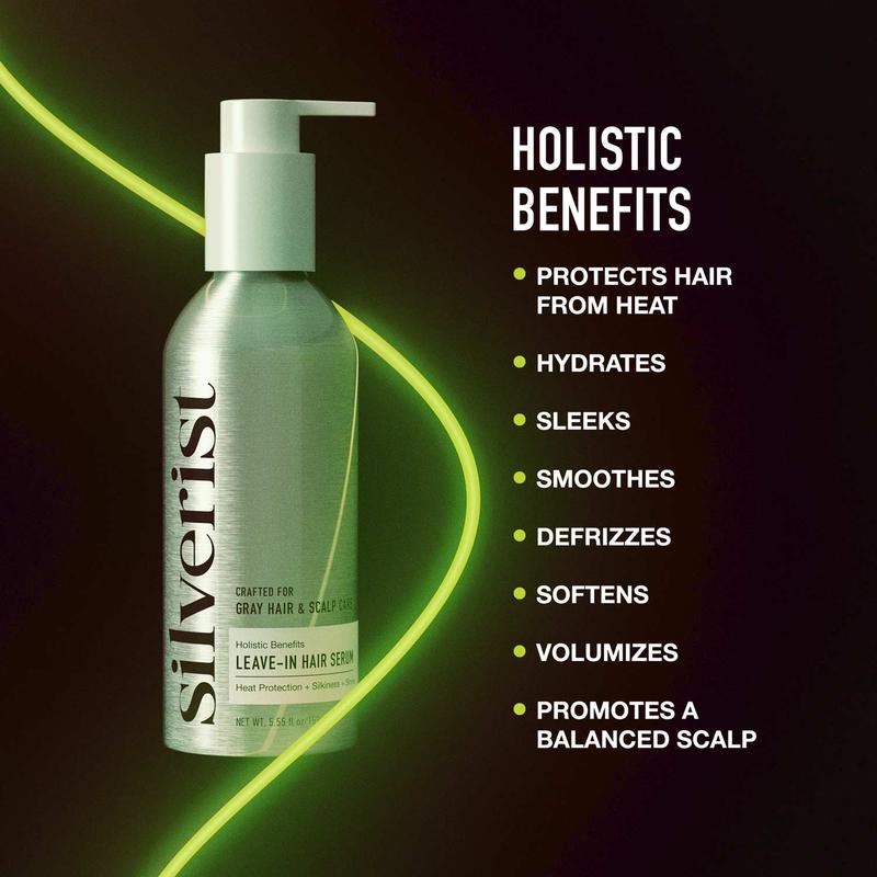 Silverist Leave-In Serum. Holistic Benefits Leave-In Hair Serum. Heat protection + volume. Hyaluronic Acid + Niacinamide. Lightweight creme texture.