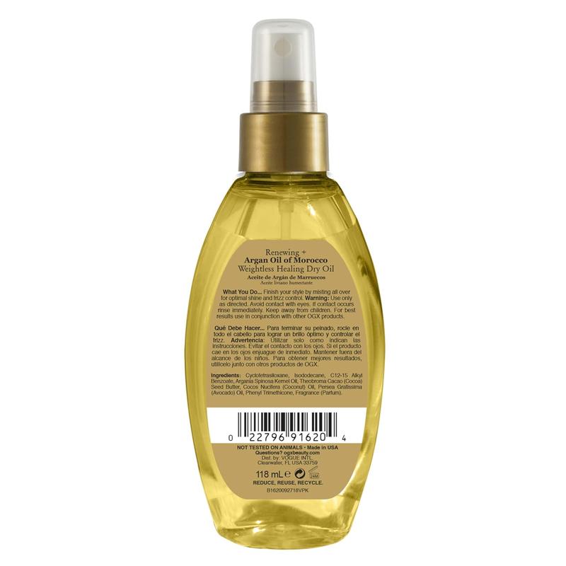 OGX Renewing + Argan Oil of Morocco Weightless Healing Dry Oil Spray, Lightweight Hair Oil Mist for Split Ends, Frizzy Hair and Flyaways, Paraben-Free, Sulfated-Surfactants Free, 4 Fl Oz Haircare Moisture