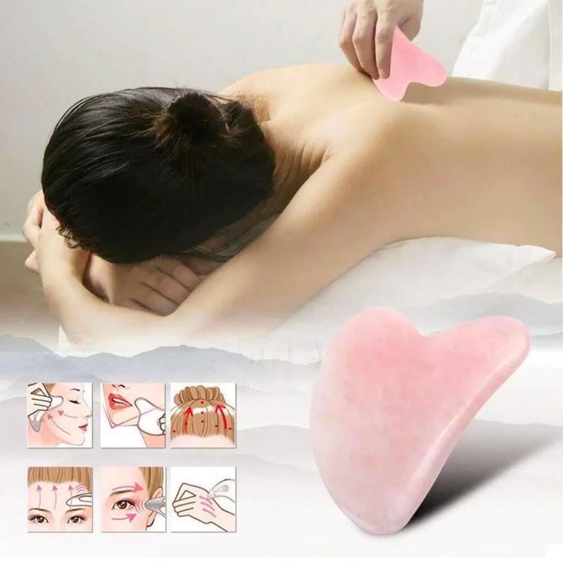 Gua Sha Jade Stone Massage Tool for Face and Body Skin Care, Pink Stone for SPA Acupuncture, Body Face Neck and Eye - Comfort