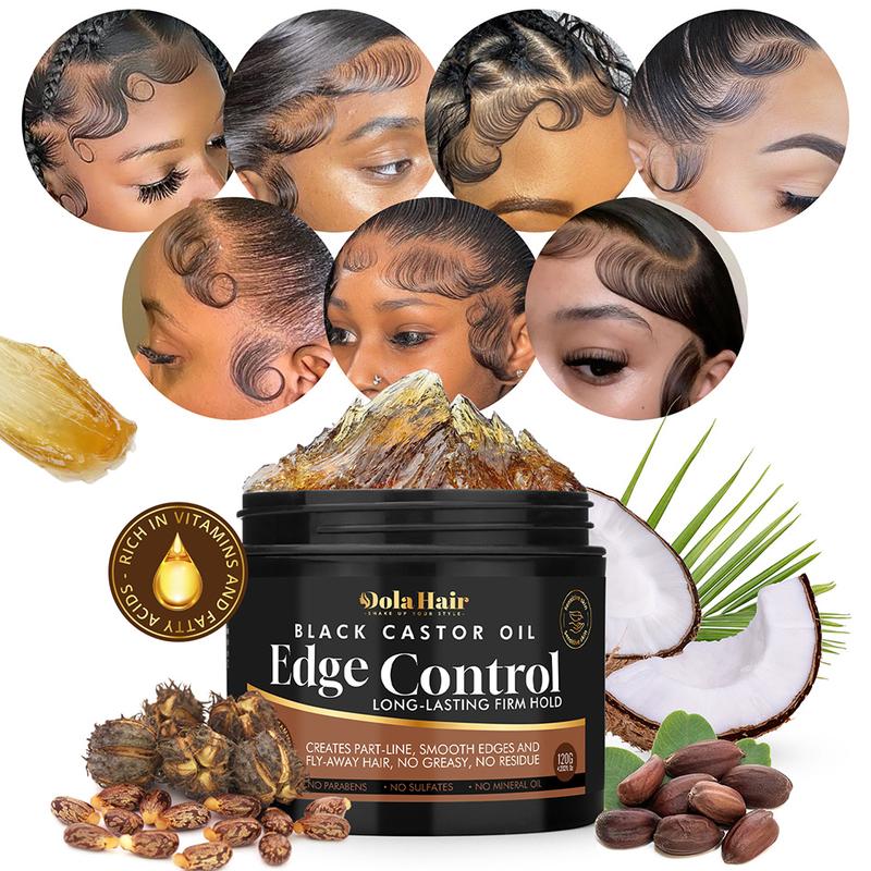 Black Castor Oil Edge Control Strong Hold Non-greasy Edge Smoother, Edges Styling Tamer Long-lasting Edge Control for Natural Hair