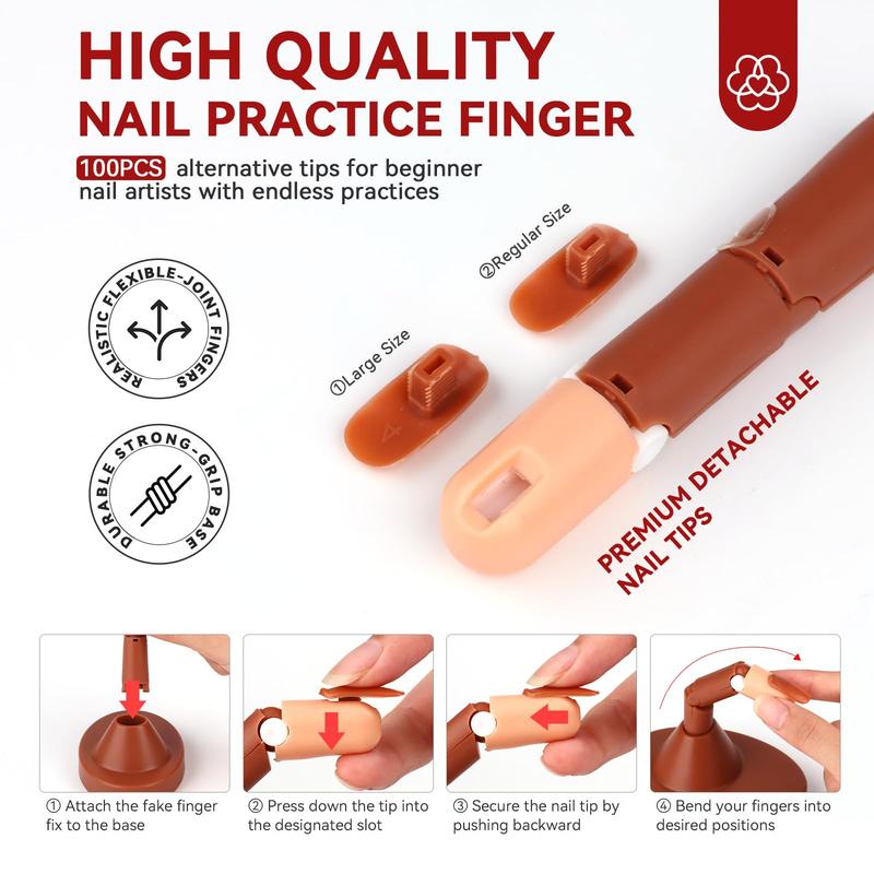 Nail Practice Finger for Acrylic Nails: Adjustable Nail Practice Hand Fake Mannequin Training Finger Replaceable Nail Tips Nail Art Brush Complete Tools Kit Beginner Home DIY Nail Care Nail Polish Polish Manicure Cutics