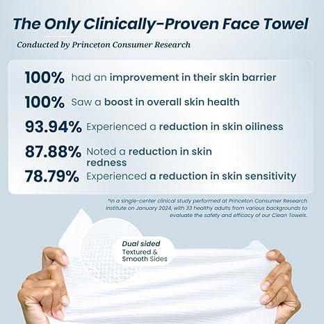 Clean Skin Club Clean Towels XL, USDA Certified 100‪%‬ Biobased Dermatologist Approved Disposable Face Towelette, Facial Washcloth, Makeup Remover Dry Wipes, Ultra Soft, 150 count