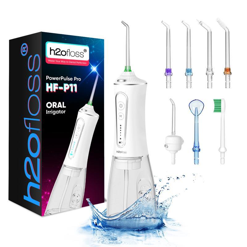 H2OFloss Cordless Oral Irrigator with 5 Modes & 300ML Water Tank, 7 Replaceable Tips for Precise Cleaning