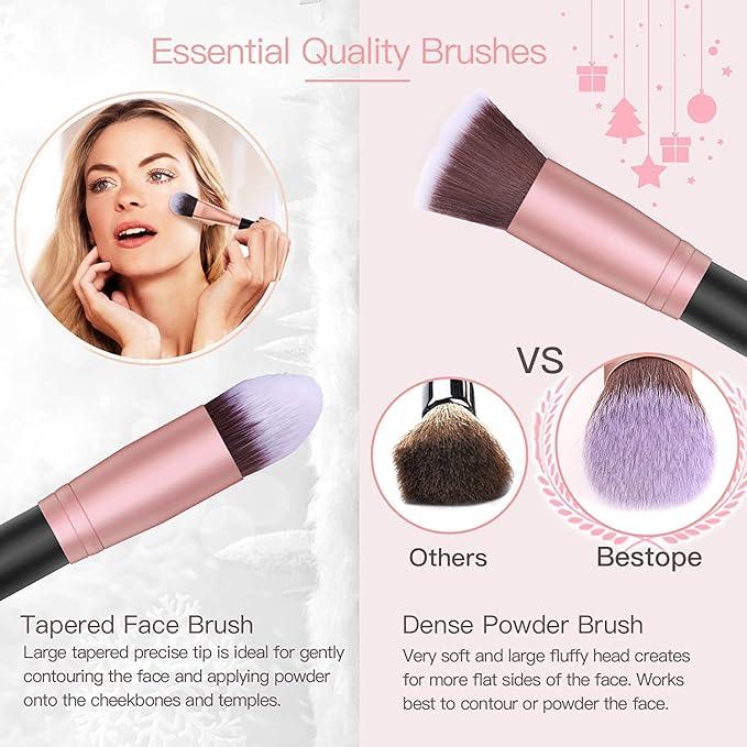 BESTOPE PRO Makeup Brushes 16PCs Makeup Brushes Set with 4PCs Beauty Blender Sponge and 1 Brush Cleaner Premium Synthetic Foundation Brushes Blending Face Powder Eye Shadows Make Up Brushes Tool Kit Face Brush