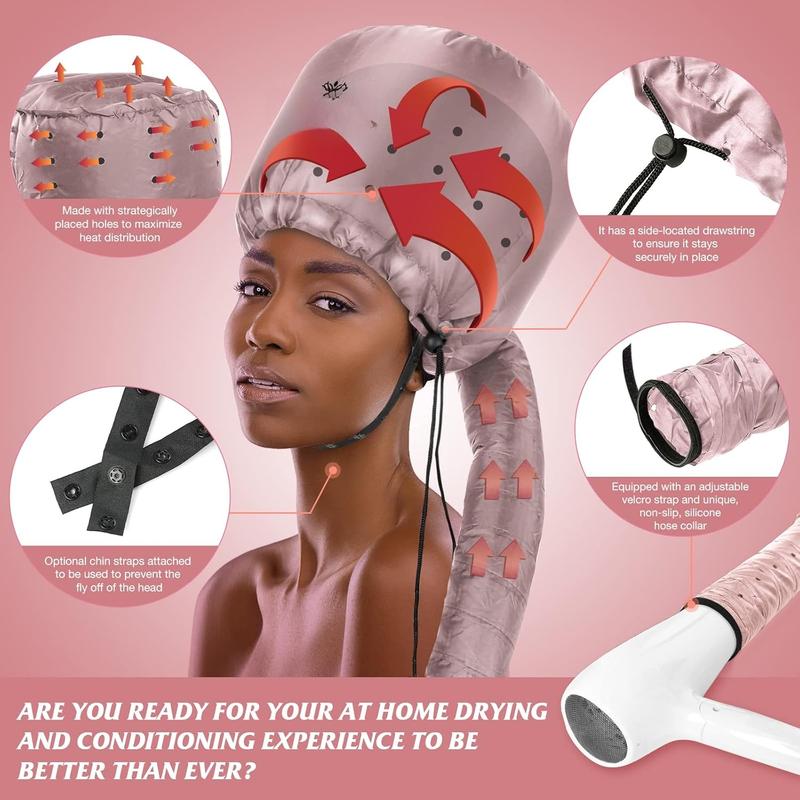 Bonnet Hood Hair Dryer Attachment - Soft, Adjustable  Bonnet Hair Dryer for Speeds Up Drying Time at Home, Easy to Use for Styling, Curling and Deep Conditioning (Pink)