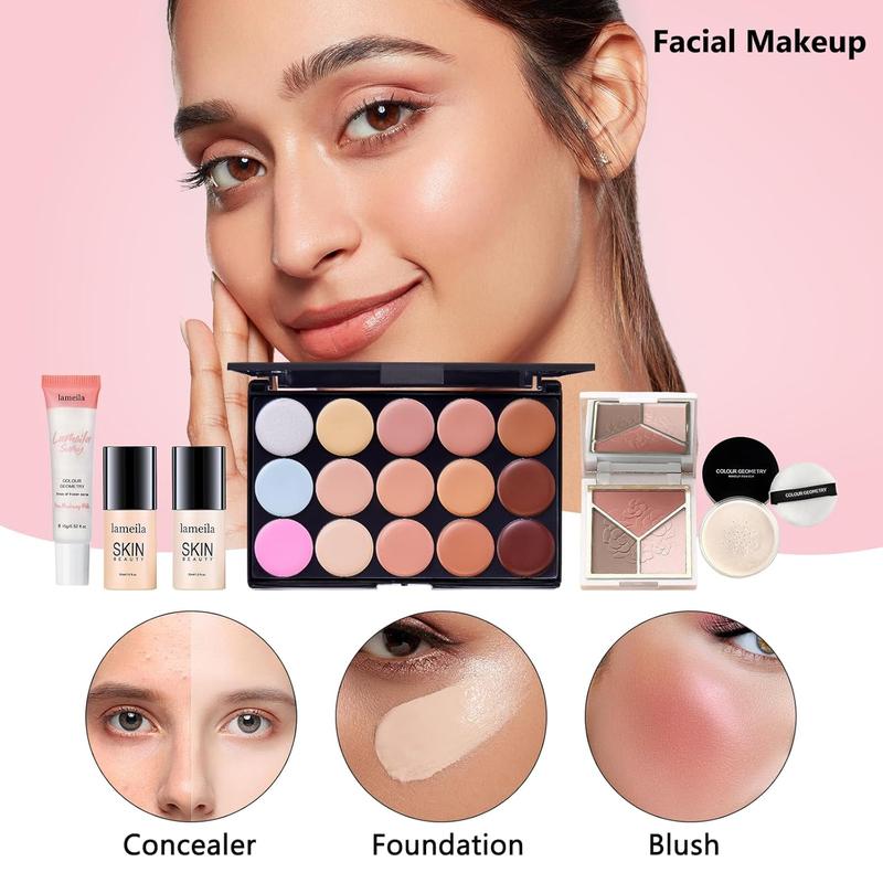 All in One Makeup Kit for Women Full Kit, Make Up Gift Set for Women, Makeup Essential Bundle Includes Foundation  Primer Eyeshadow Contour Palette Lipstick Eyeliner Mascara  Brush Set