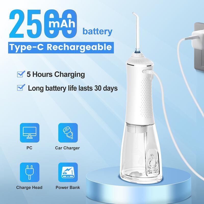 H2OFloss Cordless Oral Irrigator with 5 Modes & 300ML Water Tank, 7 Replaceable Tips for Precise Cleaning