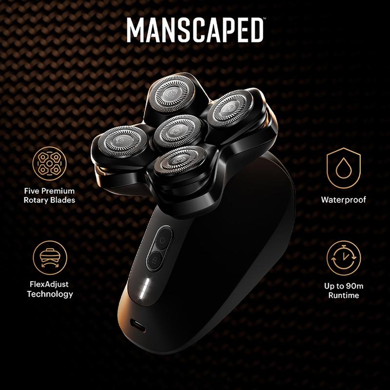 MANSCAPED® The Dome Shaver™ PRO Head Shaver for Bald Men – Five Rotary Blade Design with SkinSafe® & FlexAdjust Technology for Smooth Shave, Waterproof, USB-C & Wireless Charging Compatible with Travel Lock