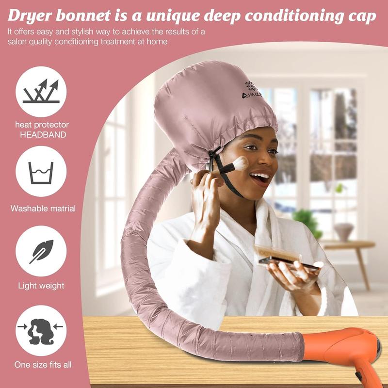 Bonnet Hood Hair Dryer Attachment - Soft, Adjustable  Bonnet Hair Dryer for Speeds Up Drying Time at Home, Easy to Use for Styling, Curling and Deep Conditioning (Pink)