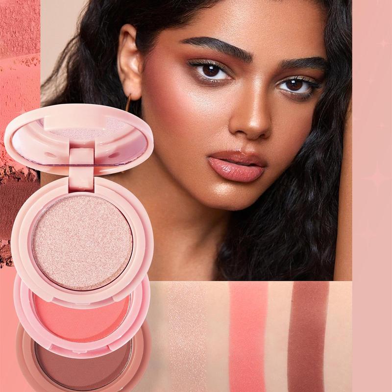 Highlighter Powder Palette, 3-in-1 Long-Lasting Shimmering Contouring Cheek Eye Blush, Sweatproof Cheek Highlighter for Shimming, Long-Lasting Contouring