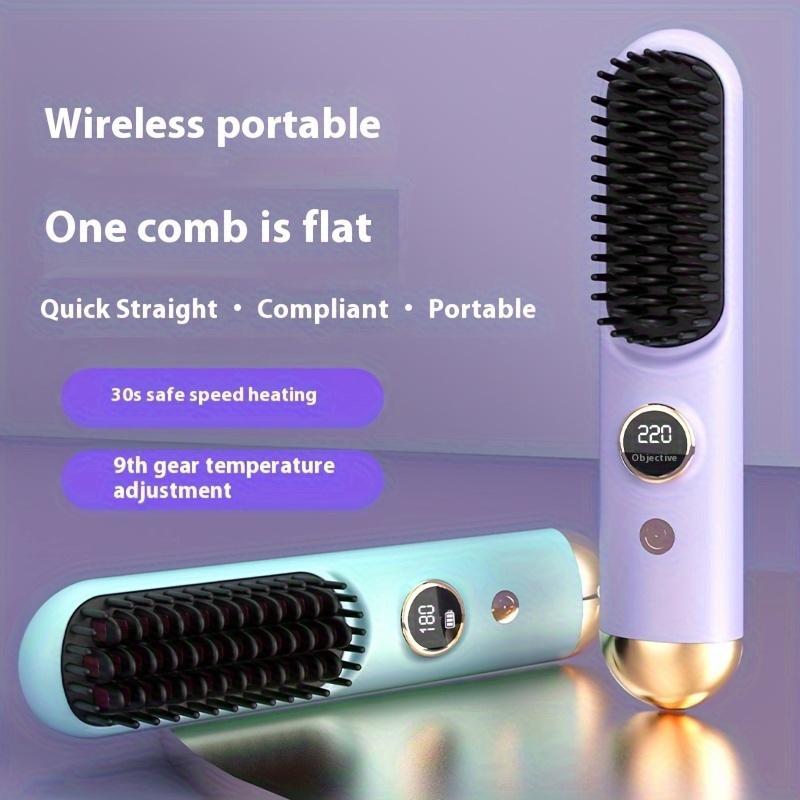 Negative Ion Portable Wireless Hair Straightener Brush, USB Rechargeable Hair Straightening Comb with 3 Temperature Settings, Hair Styling Tool for Women & Girls, Christmas Gift