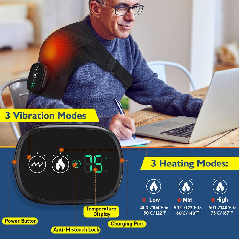 Heating Vibration Massage Shoulder Pad 3-speed Heating 3 Vibration Massage Portable Shoulder Massage Equipment USB Rechargeable Gift for Parent