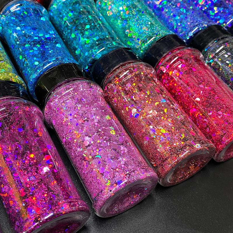 2oz glitter shaker Bright Colorful Holographic Mix Chunky Body Glitter Bulk Wholesale 24 Colors in Shaker Cosmetic Glitter