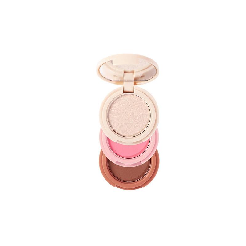 Highlighter Powder Palette, 3-in-1 Long-Lasting Shimmering Contouring Cheek Eye Blush, Sweatproof Cheek Highlighter for Shimming, Long-Lasting Contouring