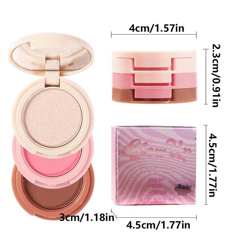 Highlighter Powder Palette, 3-in-1 Long-Lasting Shimmering Contouring Cheek Eye Blush, Sweatproof Cheek Highlighter for Shimming, Long-Lasting Contouring