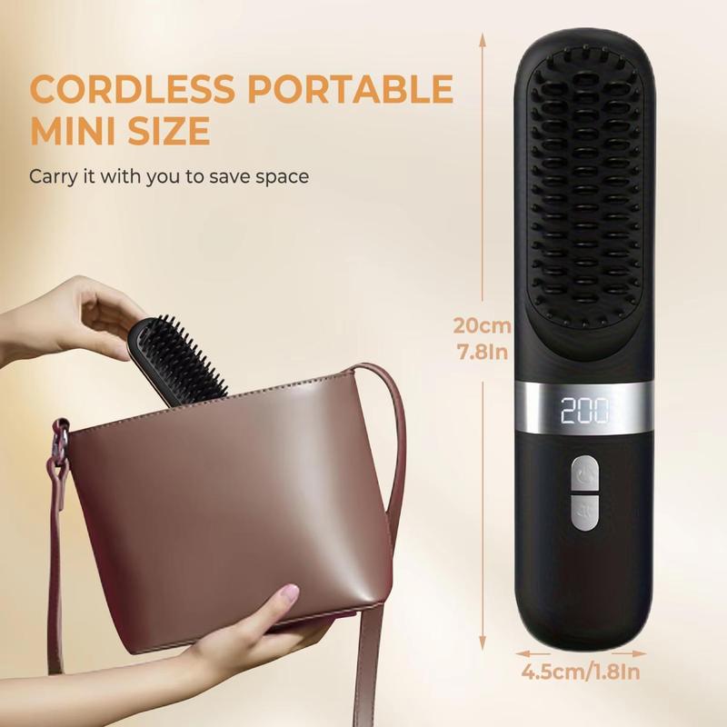 Cordless Mini Hair Straightening Brush, Six-speed Temperature Adjustment Fast Heating Hair Care Brush, Portable Straightening and Curling Brush, Anti-scalding and Auto-off, Travel Friendly, Gift for Women