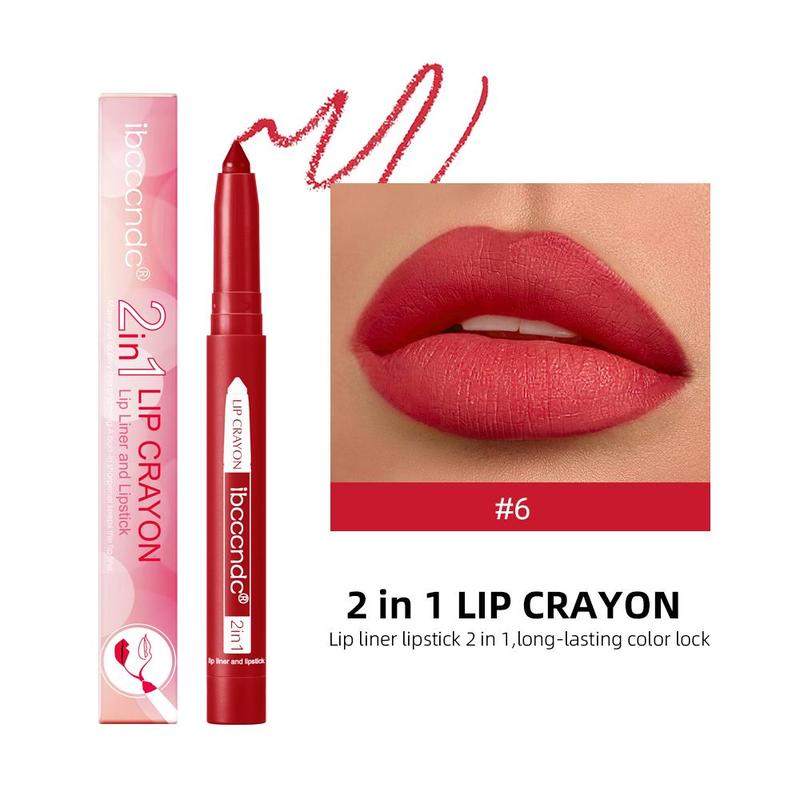 2 In 1 Matte Finish Lip Crayon, 1 Count Waterproof Long Lasting Lip Liner Lipstick, Easy Coloring Lip Liner Pen for Daily Use