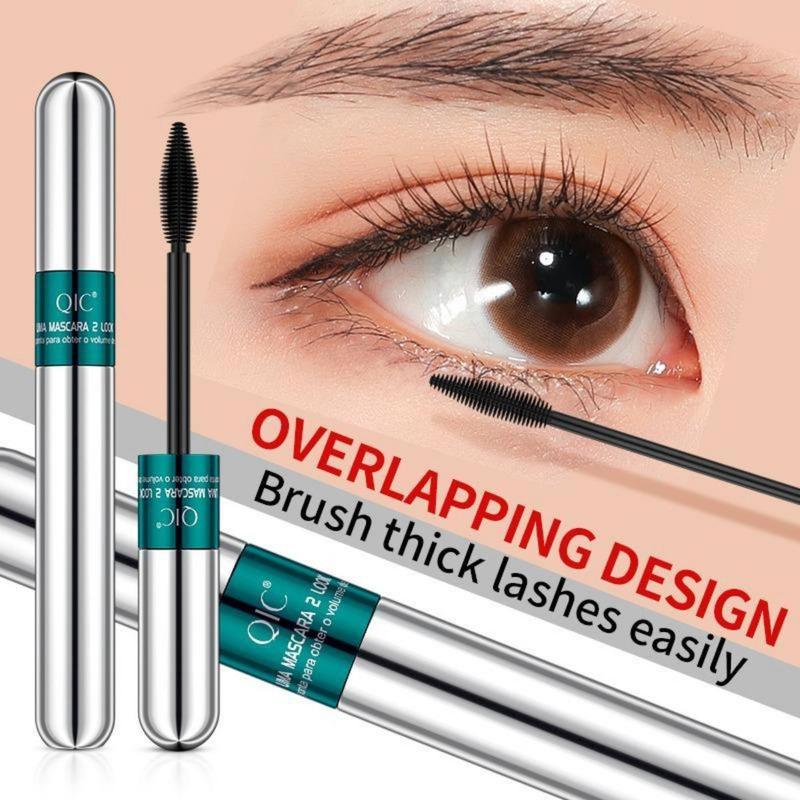 QIC 2 in 1 Lengthening Mascara, Long Lasting Waterproof Mascara for Women & Girls, Natural Curl Eyelashes Extensions Mascaras, Sweat Proof Lash Extensions Volume Building Essence Mascara,Eye Lash Cosmetic Makeup Flawless