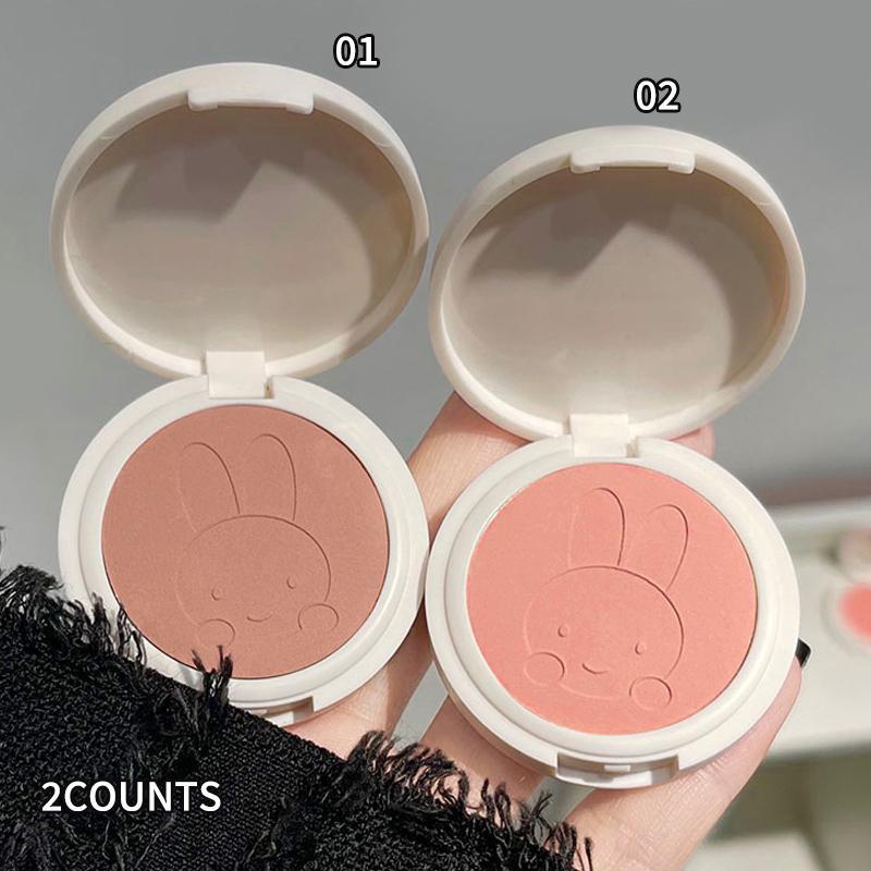 Rabbit Pattern Solid Color Blush Palette, 2 Counts set Natural Look Blush for Daily Makeup, Long Lasting Lightweight Blush, Soft Color Shadow, Suitable for All Skins