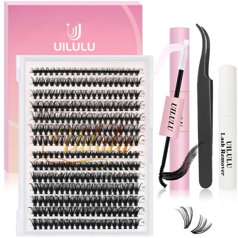 UILULU DIY Eyelashes Extension Kit -  Extensions Lightweight Individual  for Daily Wear - D Curl Eyelash Extensions Pack(0.07D-9-16MM KIT)