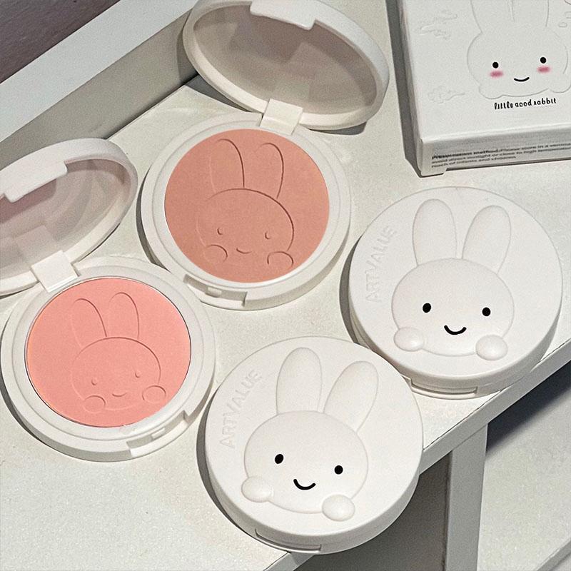 Rabbit Pattern Solid Color Blush Palette, 2 Counts set Natural Look Blush for Daily Makeup, Long Lasting Lightweight Blush, Soft Color Shadow, Suitable for All Skins