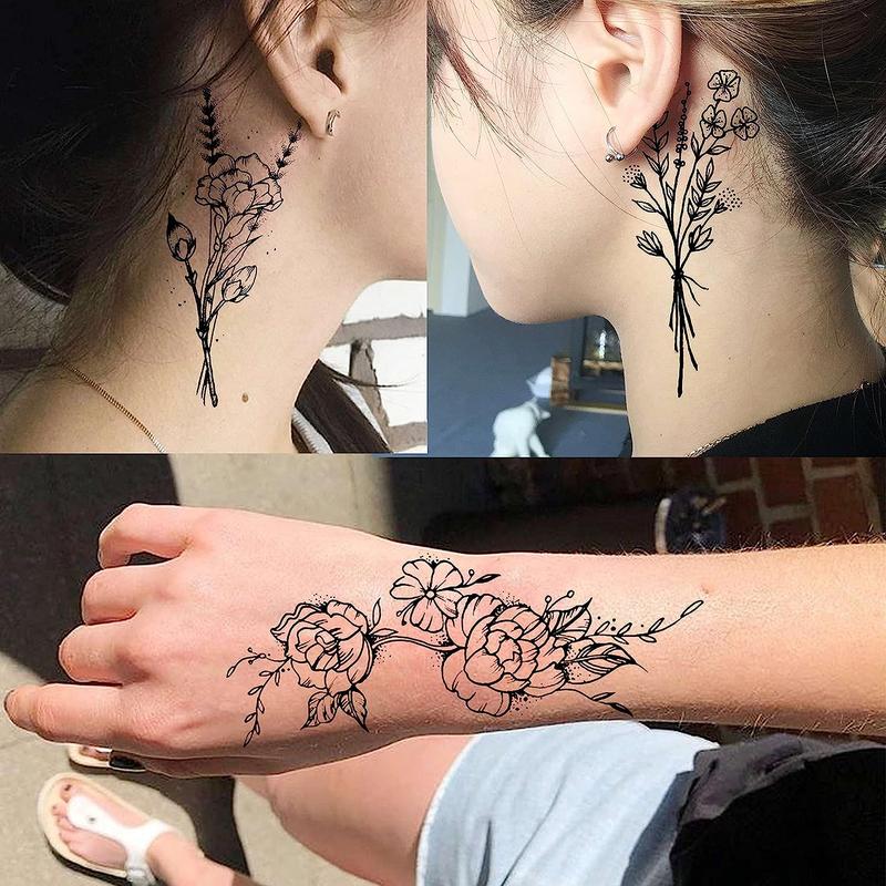 Flower Pattern Temporary Tattoo Sticker, 19pcs set Waterproof Fake Tattoo Sticker for Girls, Body Art Sticker for Women & Men Party Decor