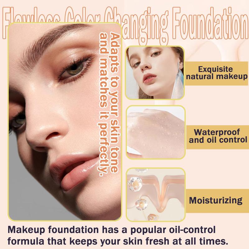 2PCS Color Changing Foundation Makeup Set with 2 Makeup Sponges,Moisturizing Full Coverage Liquid Foundation for Women,Non-greasy Long Lasting Flawless Concealer Cream Makeup Foundation Set