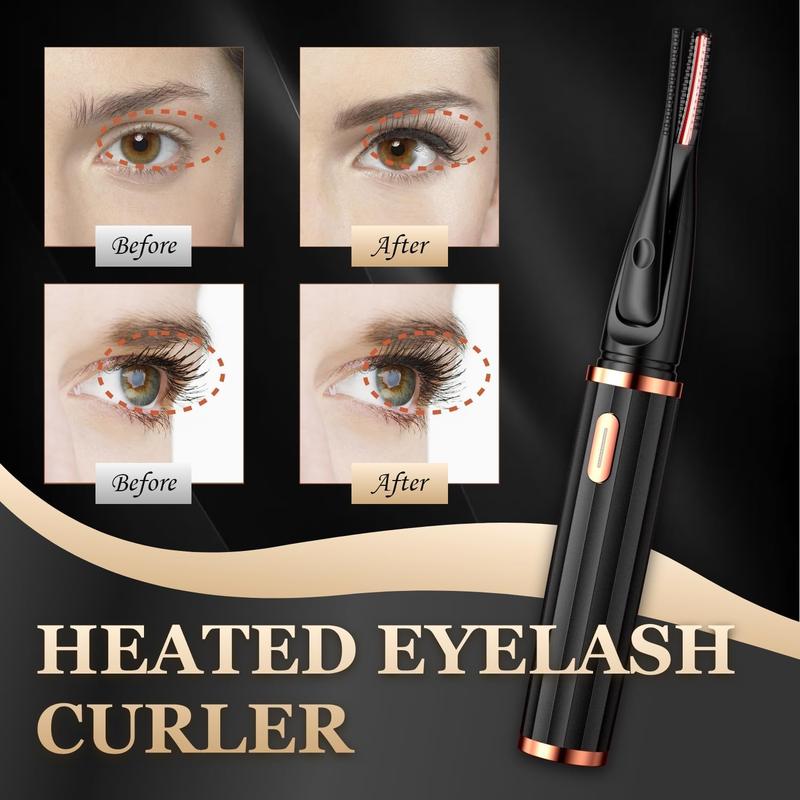 Heated Eyelash Curlers, 2 in 1 Clip-Type Eyelash Curler, Natural Curling 24 Hours Long Lasting, 3 Temperature Modes with USB Rechargeable, Gift for Women Girls (Black)