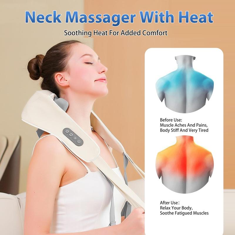 Neck Massager for Pain Relief Deep Tissue,Cordless Shoulder,Neck and Back Massager with Heat,4D Deep Electric Kneading Massage for Back,Waist,Leg Use,Perfect Gifts for Men Women Dad Mom