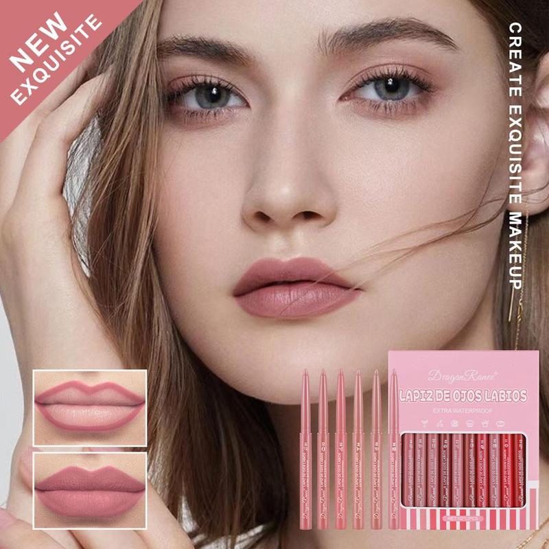 Long Lasting Lipliner Set, 12pcs Smooth Matte Lip Liner, Easy Coloring Lip Sticks, Moisturizing Lip Liner Pencil for Girls & Women, Summer Makeup