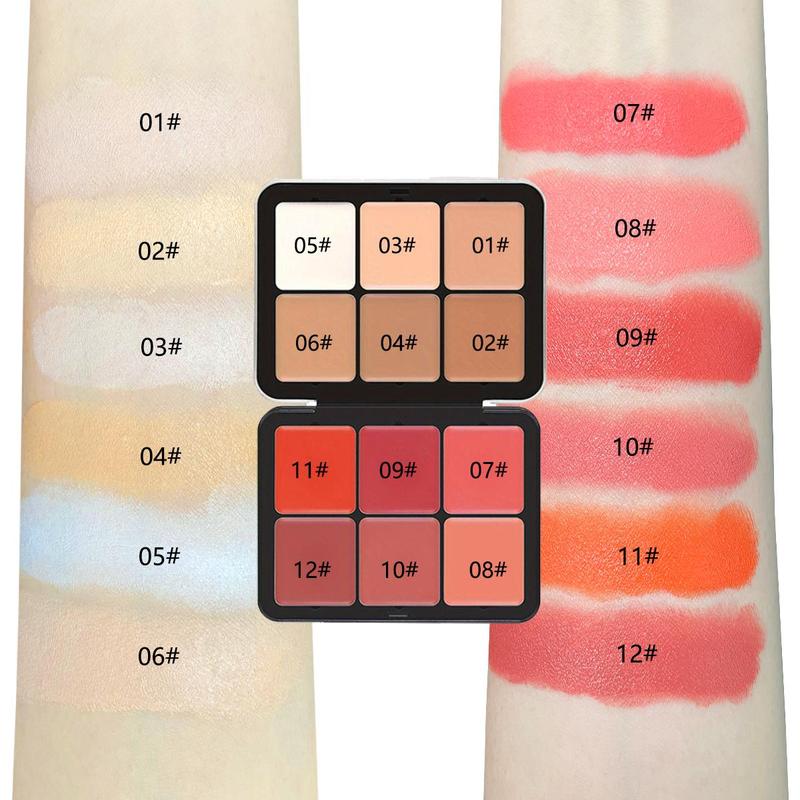 12 Color Blush Palette, 1 Box Matte & Glitter Highlighter Palette, Long Lasting Blush Concealer Palette, Compact Natural Look Blush for Daily Makeup