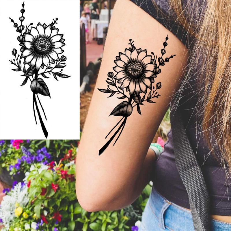 Flower Pattern Temporary Tattoo Sticker, 19pcs set Waterproof Fake Tattoo Sticker for Girls, Body Art Sticker for Women & Men Party Decor