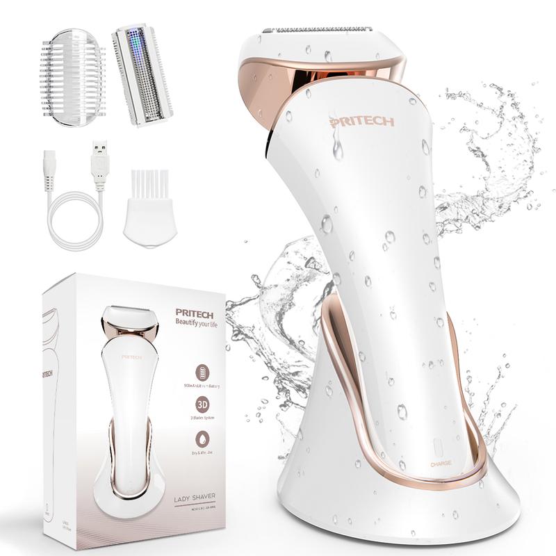 PRITECH Electric Shaver for Women Rechargeable Lady Shaver 3 in 1 Blades Lady Razor for Legs,Arm,Underarm,Bikini,USB Rechargeable Razor Wet&Dry Cordless for Woman Handle