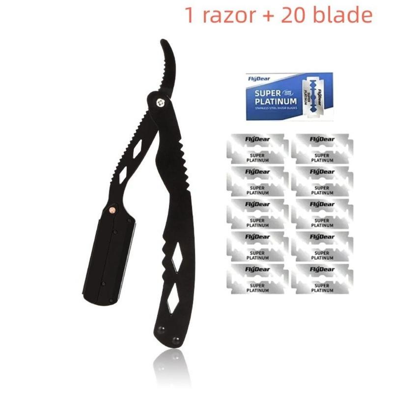 Manual Razor with 20 Blade, 1 Count Manual Hair Removal Tool, Hairdresser Trimming Straight Edge Barber Razor, Stainless Steel Razor