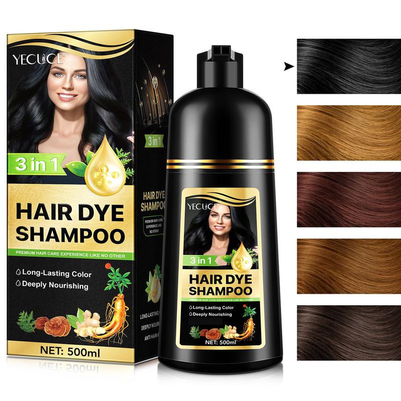 YECUCE 3-in-1 Black Hair Color Shampoo – Long-Lasting Hair Dye & Care, 500ml