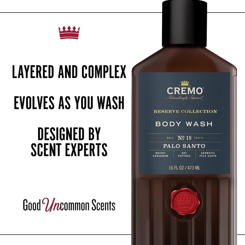 Cremo Rich-Lathering Palo Santo Body Wash for Men, Notes of Bright Cardamom, Dry Papyrus and Aromatic Palo Santo, 16 Fl Oz